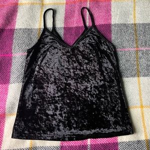 Black Crushed Velvet Camisole Tank Top - Summer Goth - Large